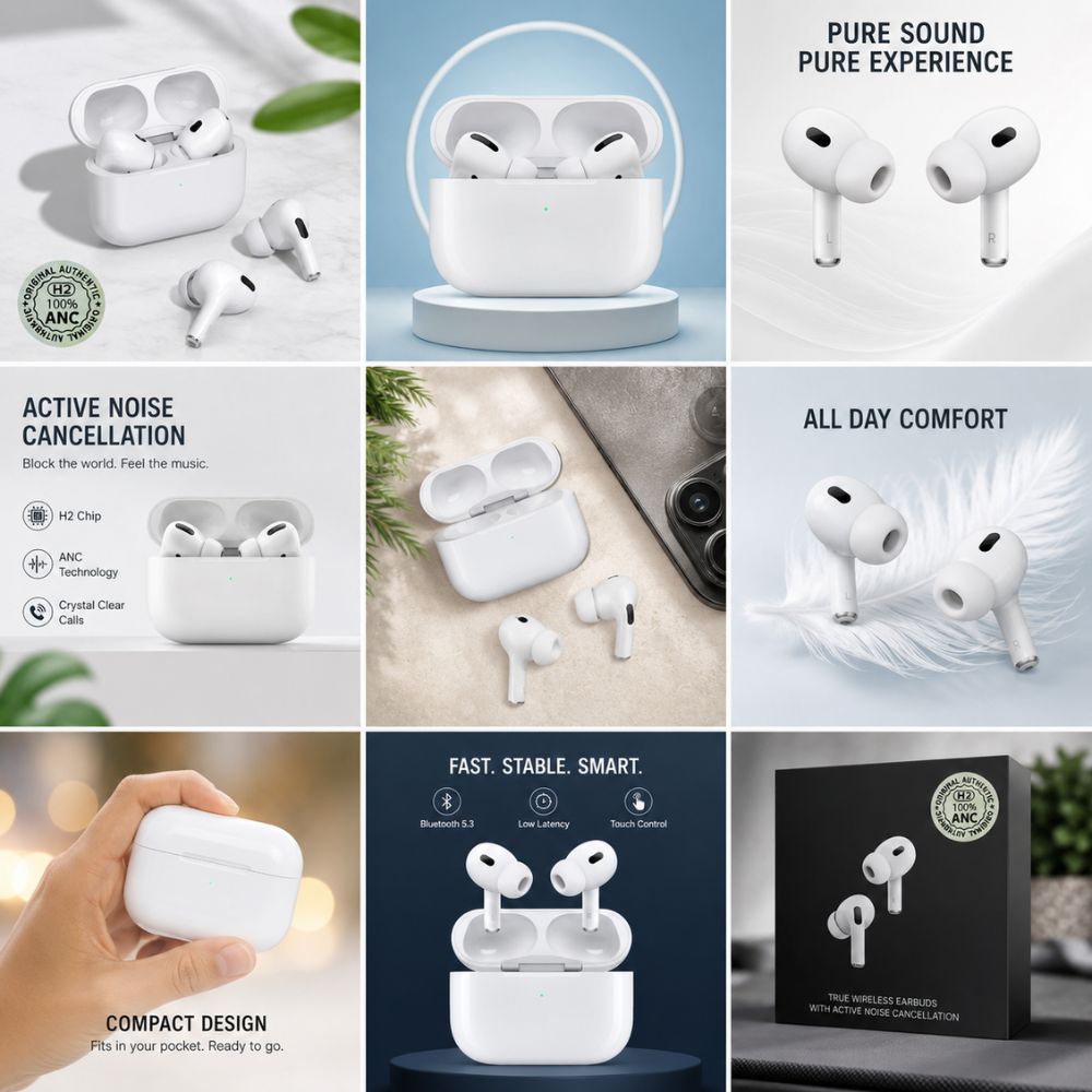 Premium AirPods Pro ANC 2nd Generation Wireless Earbuds White for Crystal Clear Sound