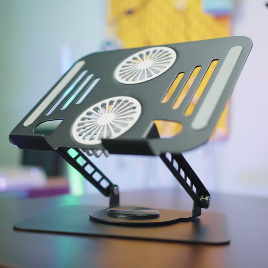 Metal 360 Degree rotation laptop stand with cooling fan