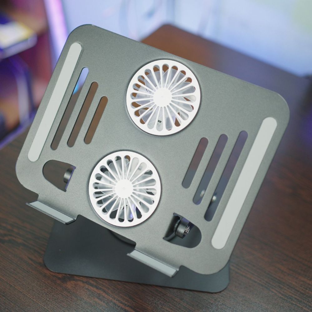 Metal 360 Degree rotation laptop stand with cooling fan