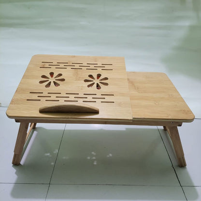 Bamboo Laptop Table for bed With Adjustable Cooling fan