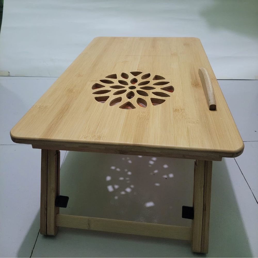 Bamboo Laptop Table for bed With Adjustable Cooling fan
