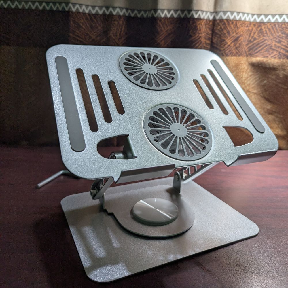 Metal 360 Degree rotation laptop stand with cooling fan