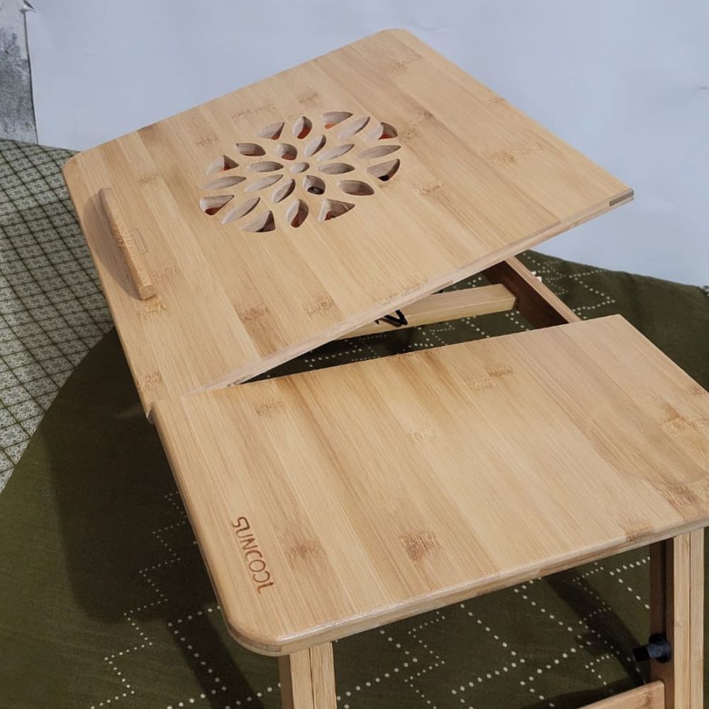 Bamboo Laptop Table for bed With Adjustable Cooling fan