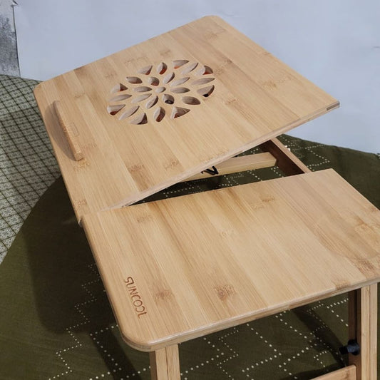 Bamboo Laptop Table for bed With Adjustable Cooling fan