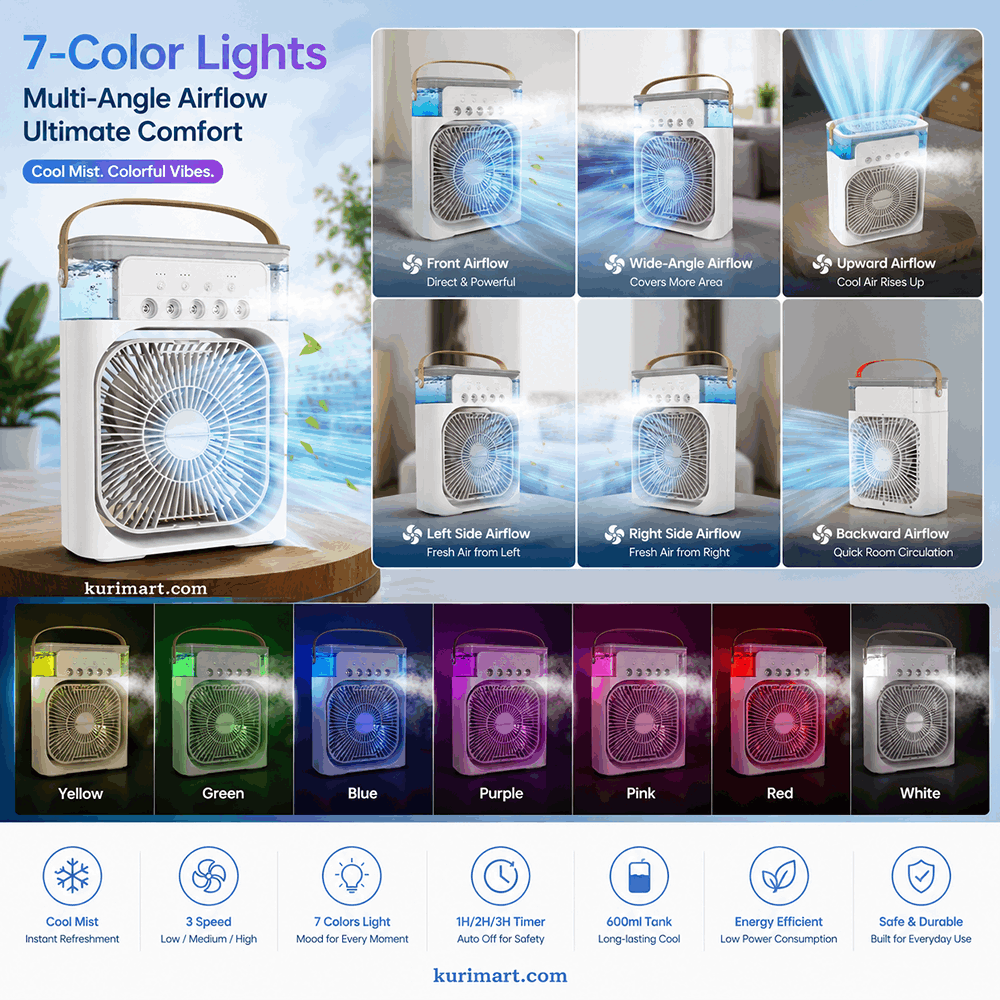 Powerful & Stunning 7 Colors LED Night Light USB Portable Air Cooler Fan – Silent Mini Cooling Beast for Instant Heat Relief
