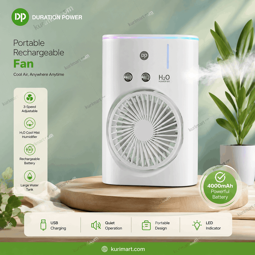 Dangerously Powerful Rechargeable Fan DP 7688 with Water Humidifier & Night Light – Ultimate Cooling