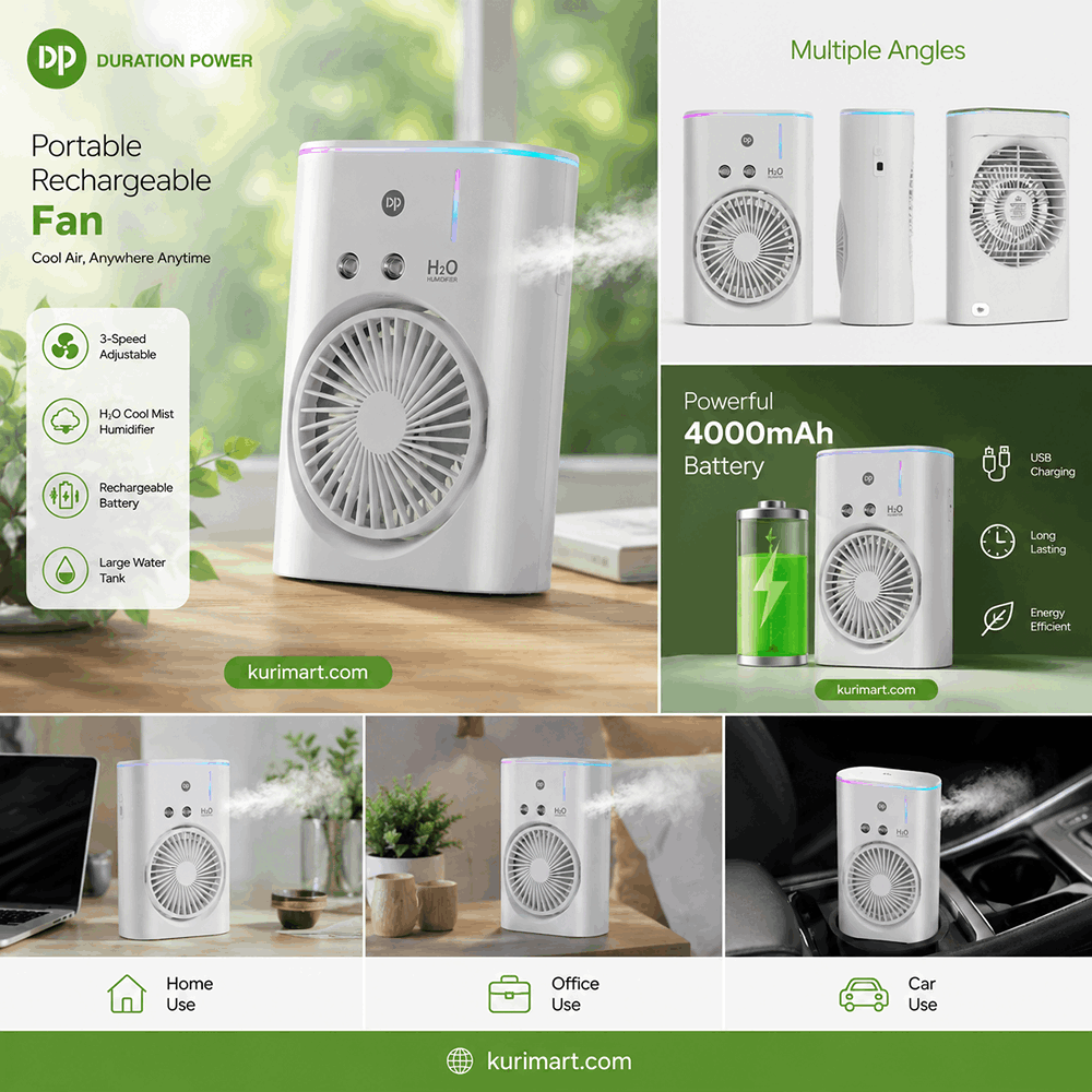 Dangerously Powerful Rechargeable Fan DP 7688 with Water Humidifier & Night Light – Ultimate Cooling