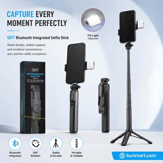 Q07 Selfie Stick with Bluetooth Remote and Adjustable Light for Mobile