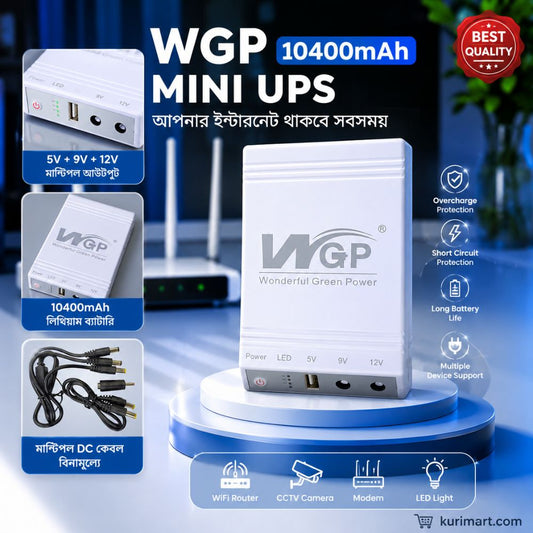 Secure WGP 10400mAh Mini UPS for WiFi Router 5V 9V 12V