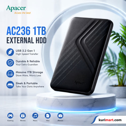 Reliable Apacer AC236 1TB USB 3.2 Gen 1 External HDD