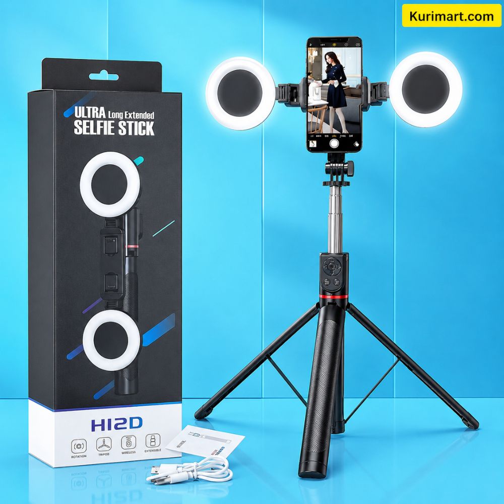 H12D Ultra Selfie Stick 5.9ft Tripod With Dual LED Lights Powerful Extendable Stand